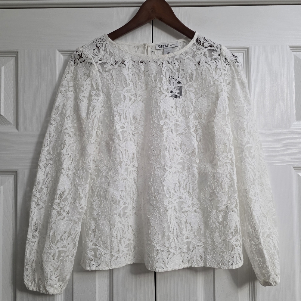 White House Black Market Lace Seamed Blouse Womens Size 2 NWT